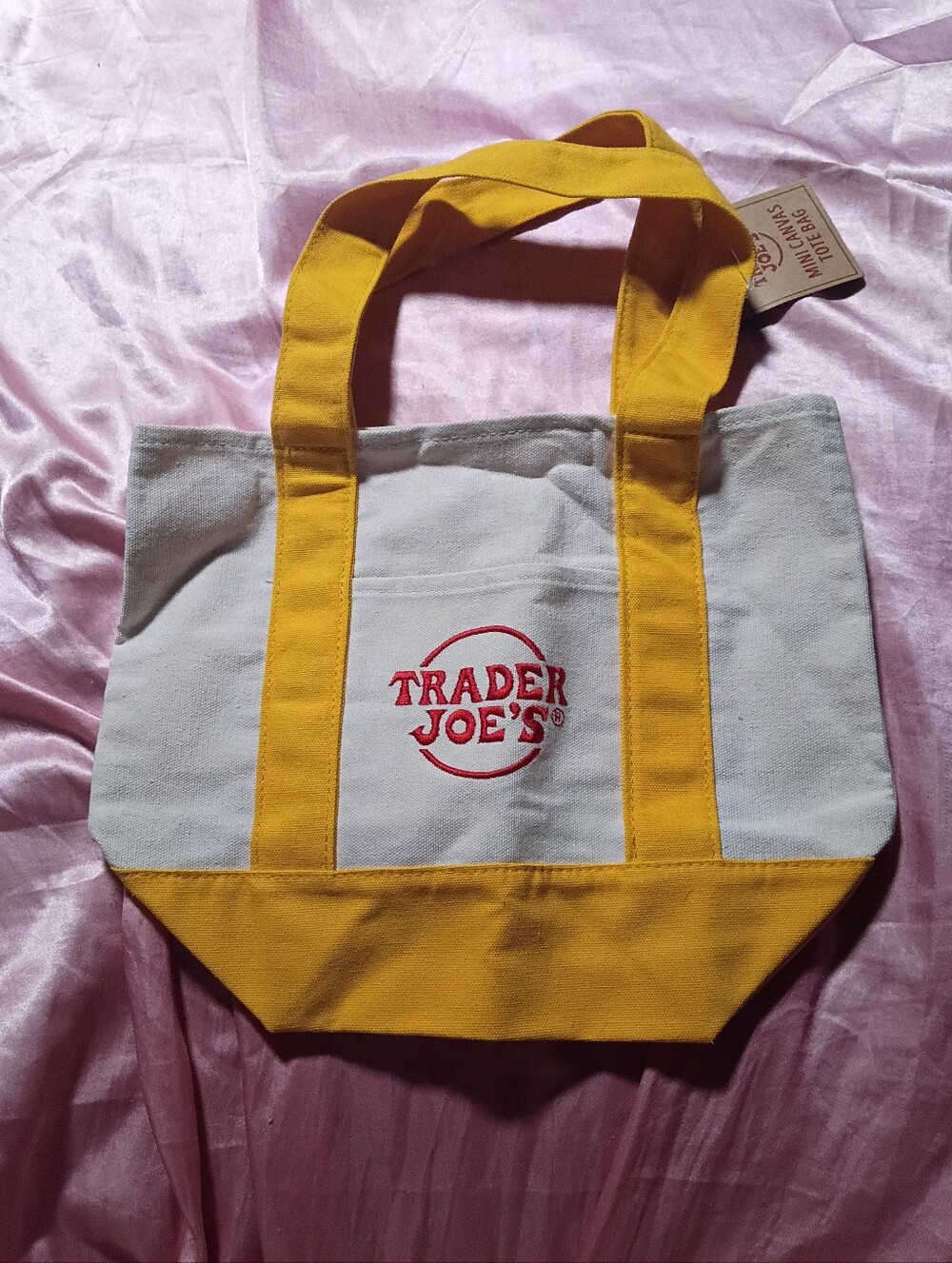 Trader Joe's Yellow & White Canvas Tote Bag